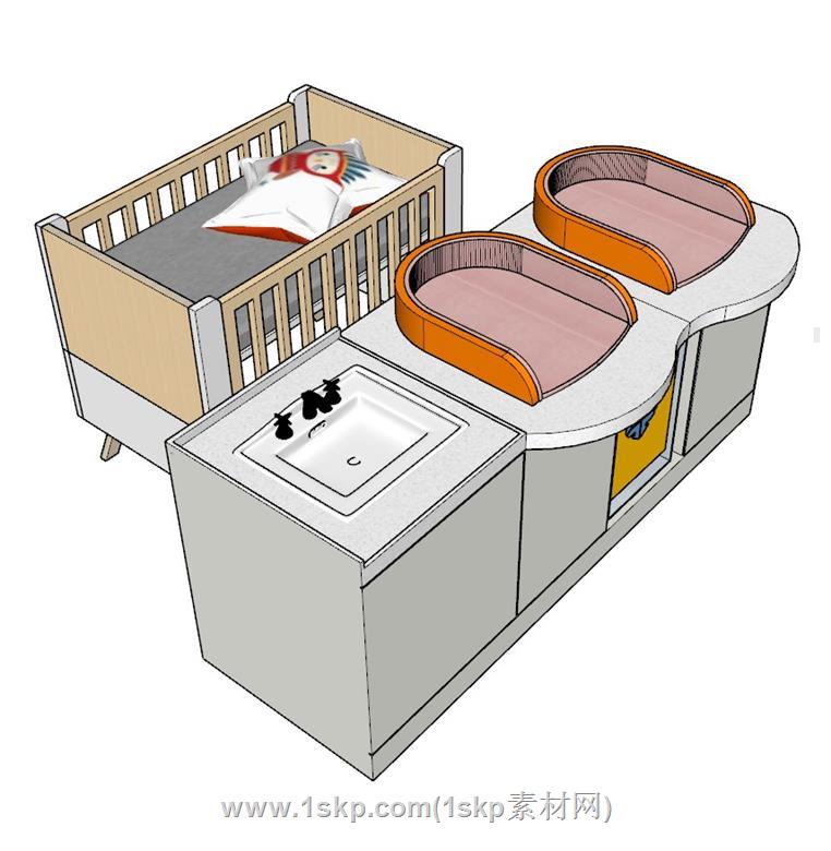 婴儿床尿布台SU模型 3