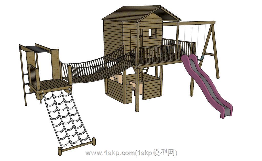 儿童木制滑梯游乐设施SU模型 1