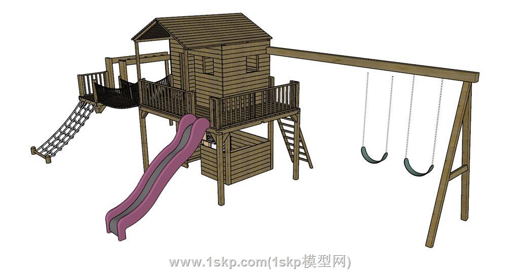 儿童木制滑梯游乐设施SU模型 3