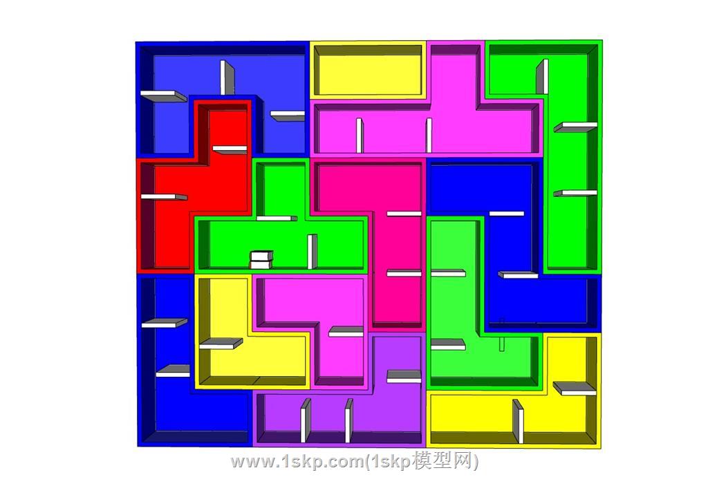 俄罗斯方块造型书柜SU模型 1