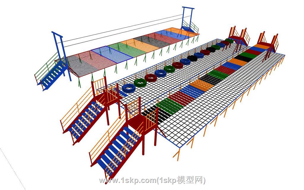 儿童游乐摇摆桥轮胎桥SU模型 2