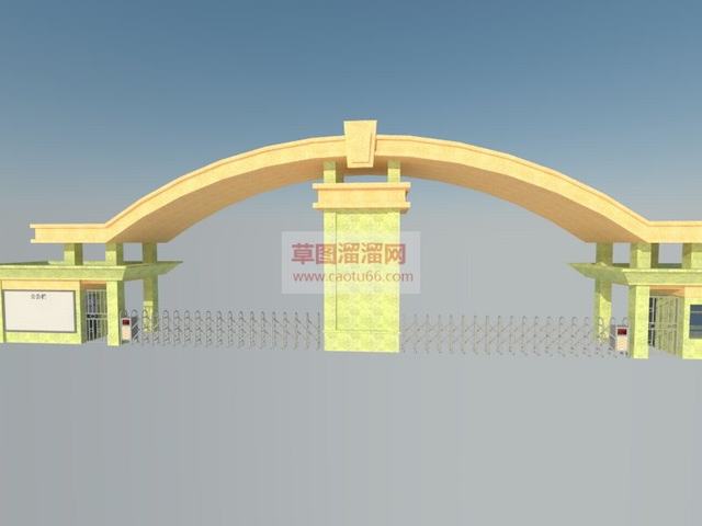 厂区大门学校大门门卫亭大门SU模型 1