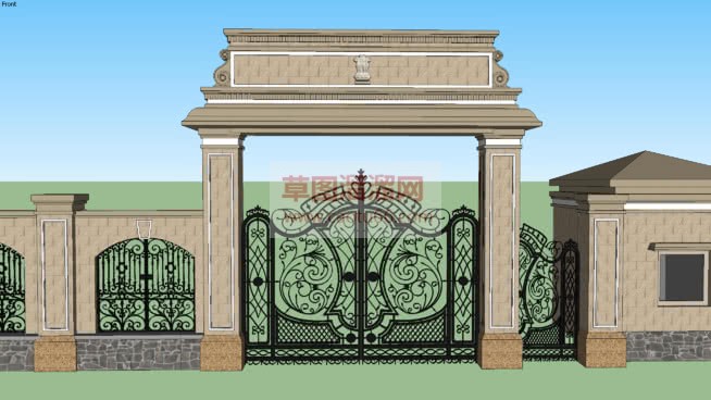 铁艺大门围墙SU模型 1