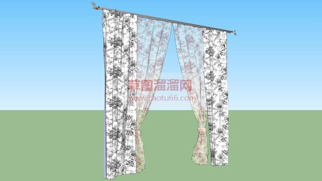 双层窗帘窗帘SU模型 1