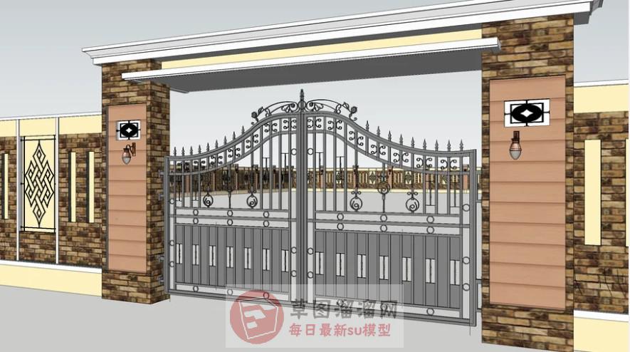 别墅大门铁艺门SU模型 1