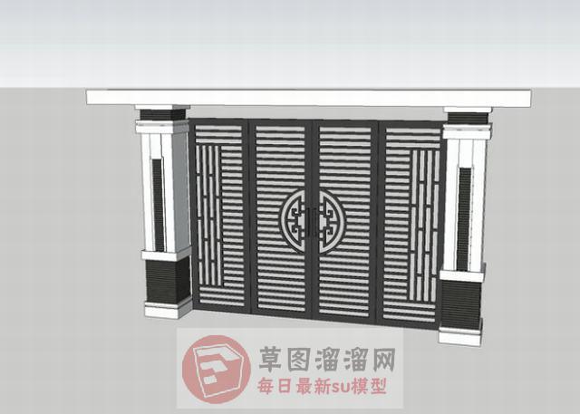 中式铁艺门门口SU模型 1