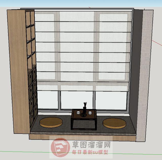 飘窗茶具窗户SU模型 1