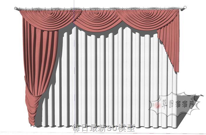 窗帘窗帘杆SU模型 1