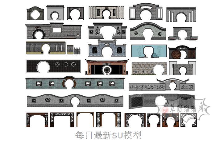 月亮门月洞门拱门SU模型 1