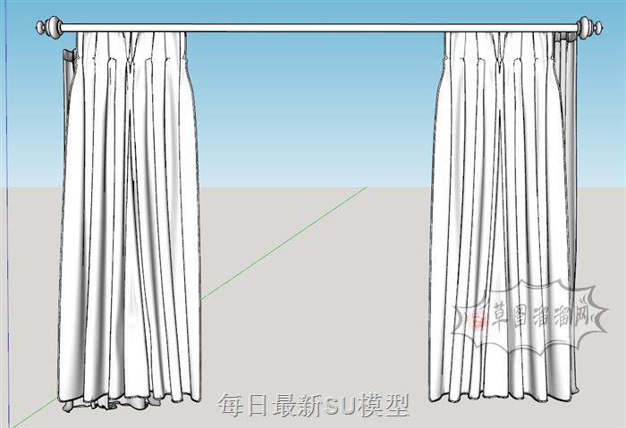 窗帘杆窗帘SU模型 1