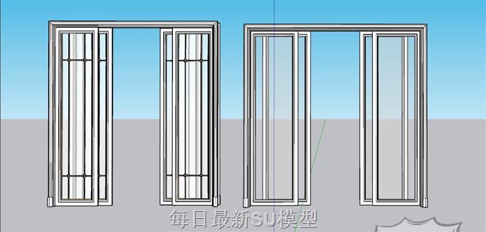 推门玻璃门SU模型 1