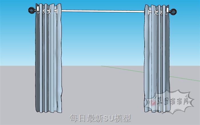 窗帘窗帘杆SU模型 1