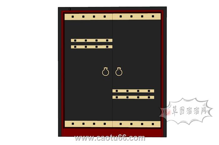 中式门入户门庭院门SU模型 1