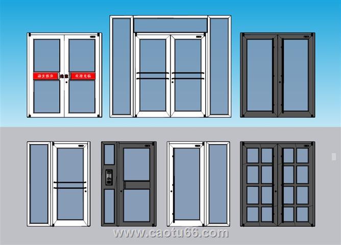商业玻璃门推拉门SU模型 1