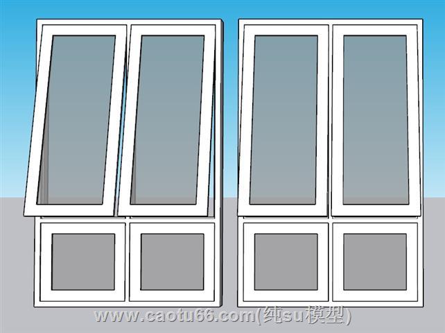 玻璃窗双孔窗玻璃窗SU模型 1