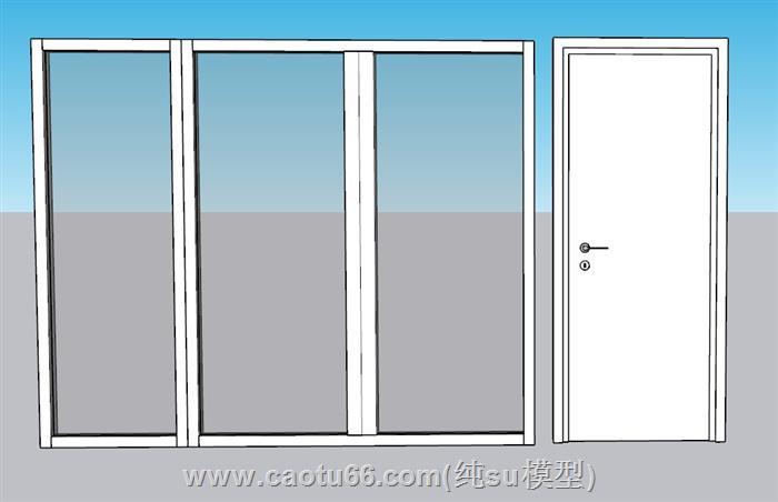 落地窗玻璃门室内门SU模型 1