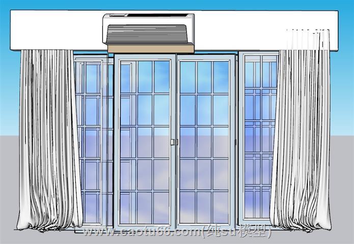 玻璃门移门窗帘SU模型 1