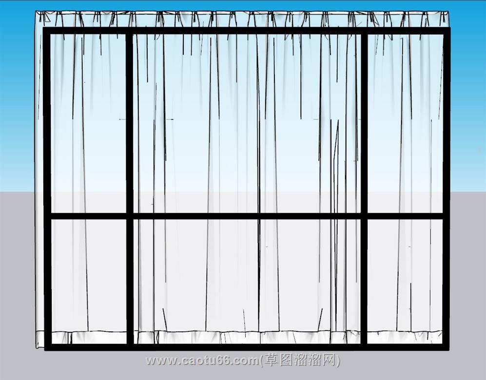 落地窗窗户窗帘SU模型 1