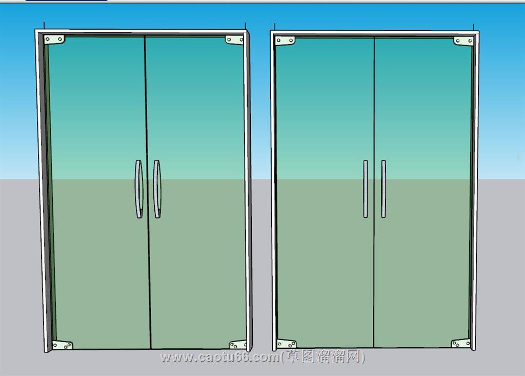 玻璃门双开门推拉门SU模型 1