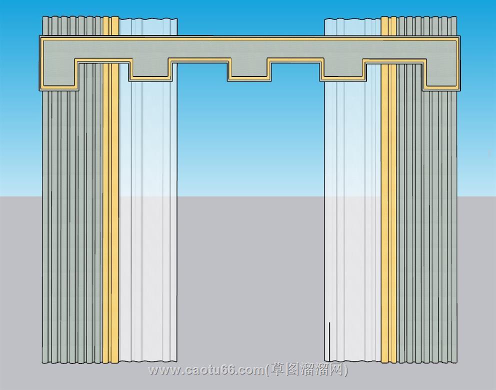 中式窗帘SU模型 1