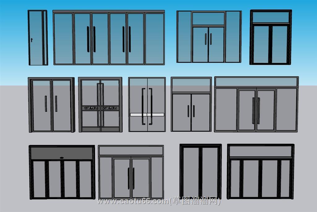 玻璃门推拉门SU模型 1