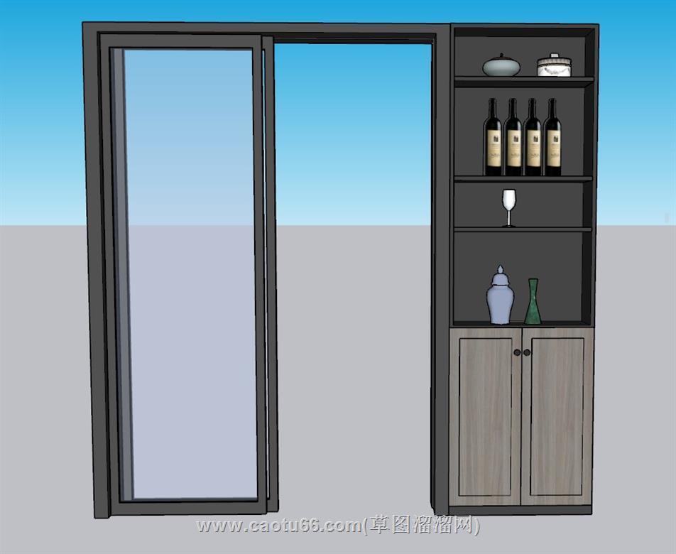 厨房门推玻门柜子SU模型 1