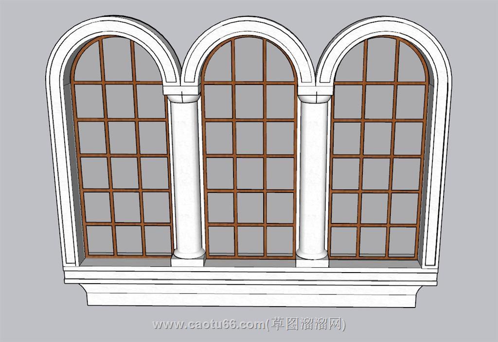 三扇法式窗户SU模型 1