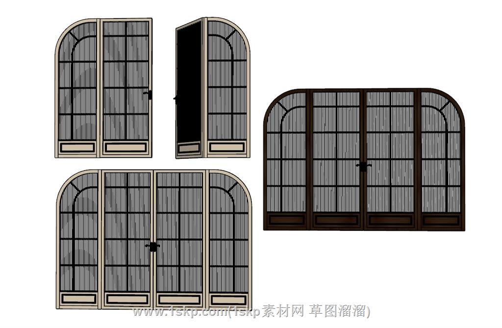 圆弧形双开门SU模型 2