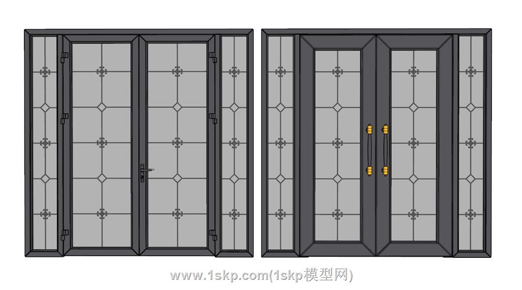 双开门玻璃门SU模型 1