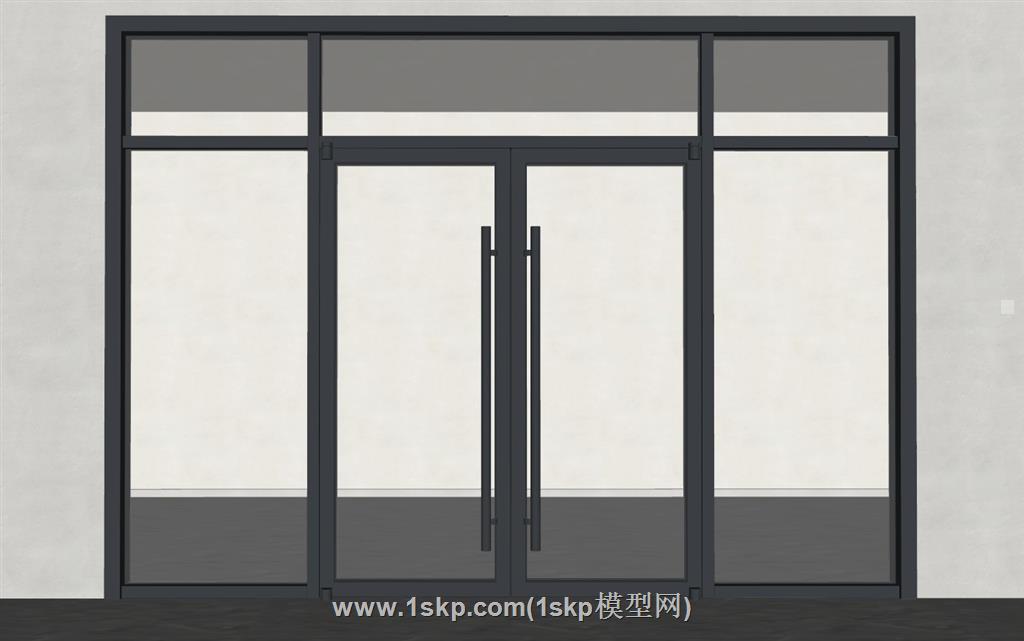 断桥铝门双开门玻璃门SU模型 2