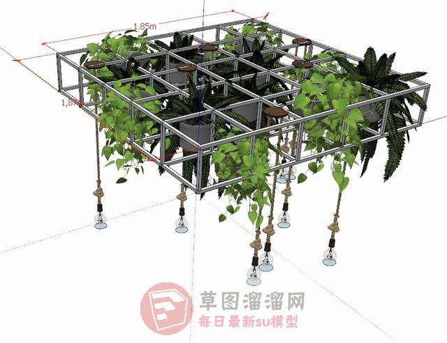 绿植钢架吊灯SU模型 1