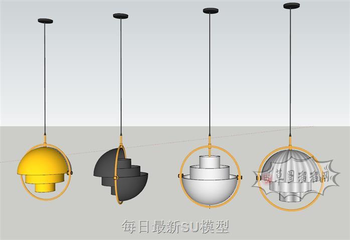 简约吊灯灯具SU模型 1