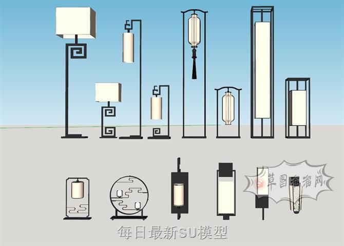 中式灯具落地灯SU模型 1