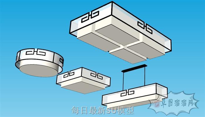 新中式灯具吊灯SU模型 1