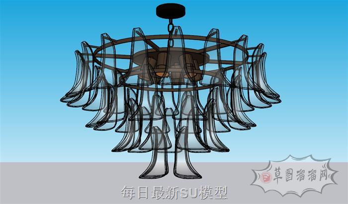新中式吊灯灯具SU模型 1