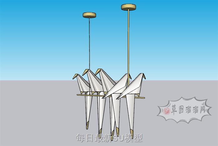 折纸鸟吊灯SU模型 1