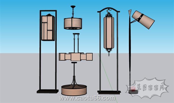 中式落地灯灯具SU模型 1