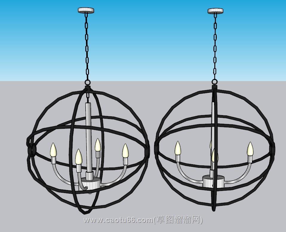 铁链吊灯SU模型 1