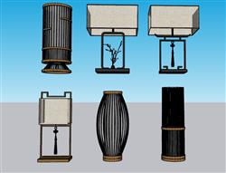 新中式台灯桌灯SU模型 免费sketchup模型下载