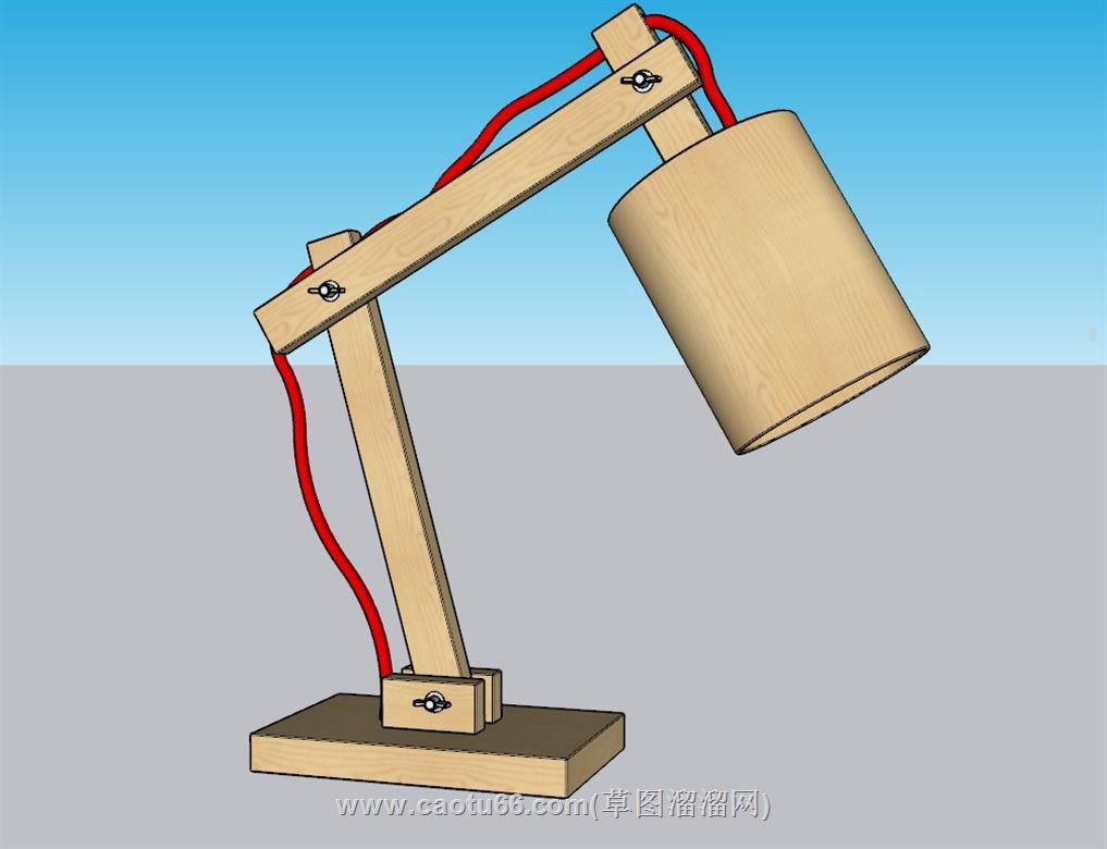 木质台灯桌灯SU模型 1