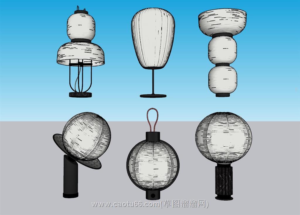 日式灯笼台灯SU模型 2