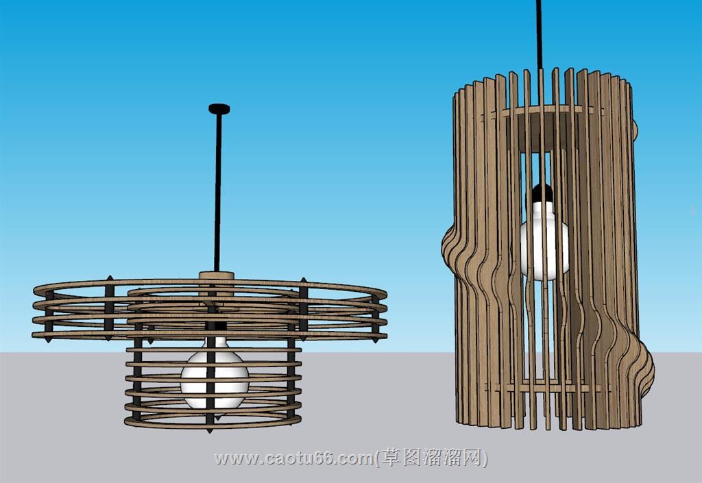 木质吊灯灯具SU模型 2