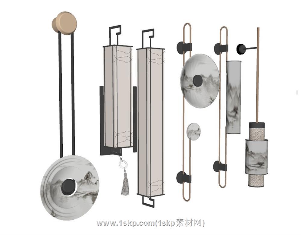 新中式壁灯灯具SU模型 3