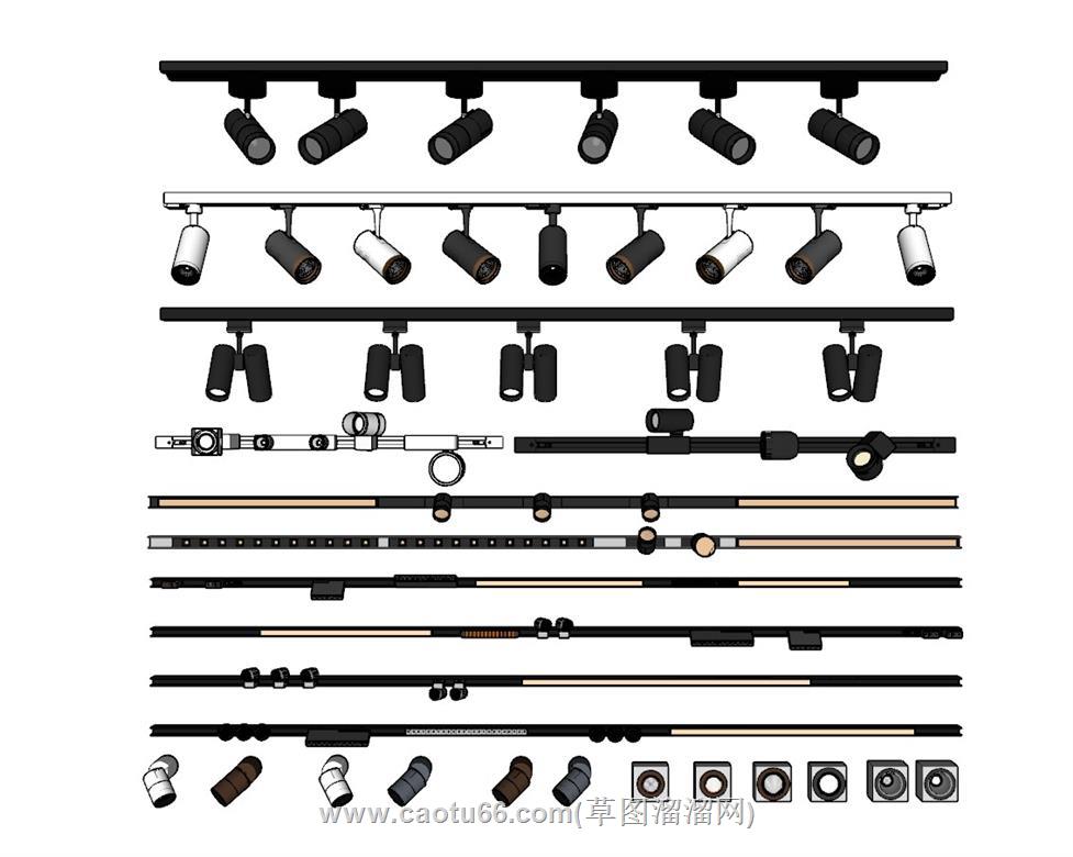 轨道灯线型灯筒灯SU模型 1