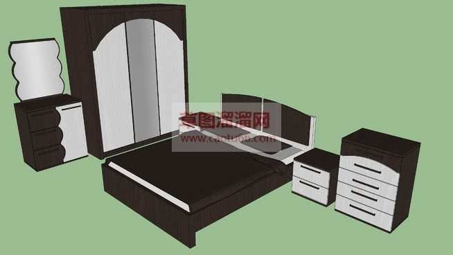 卧室套件衣柜SU模型 1