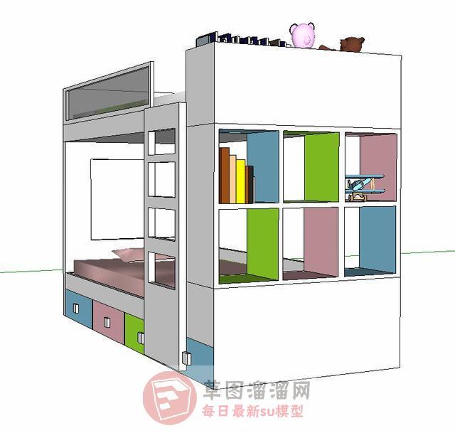 儿童床铺高低铺SU模型 3