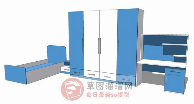 儿童家具床铺衣柜SU模型 1