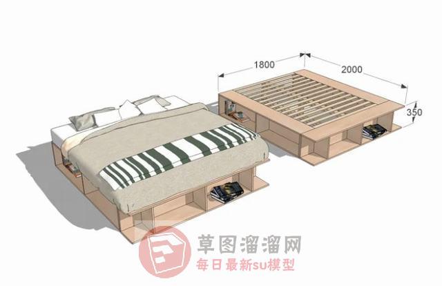 床铺收纳柜家具SU模型 1