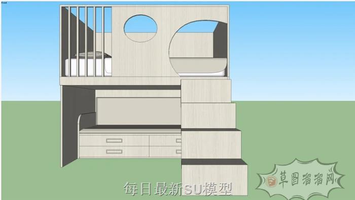 儿童床上下铺高低铺SU模型 1