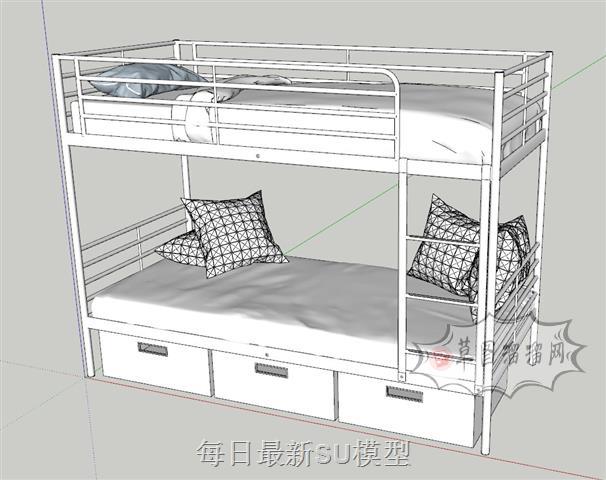 高低铺上下铺床铺SU模型 1